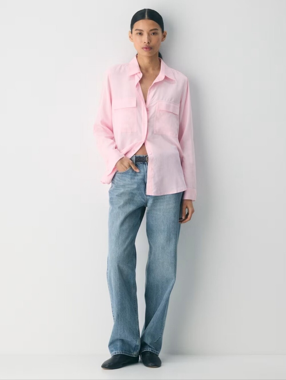 Aritzia Pink Button Utility Shirt